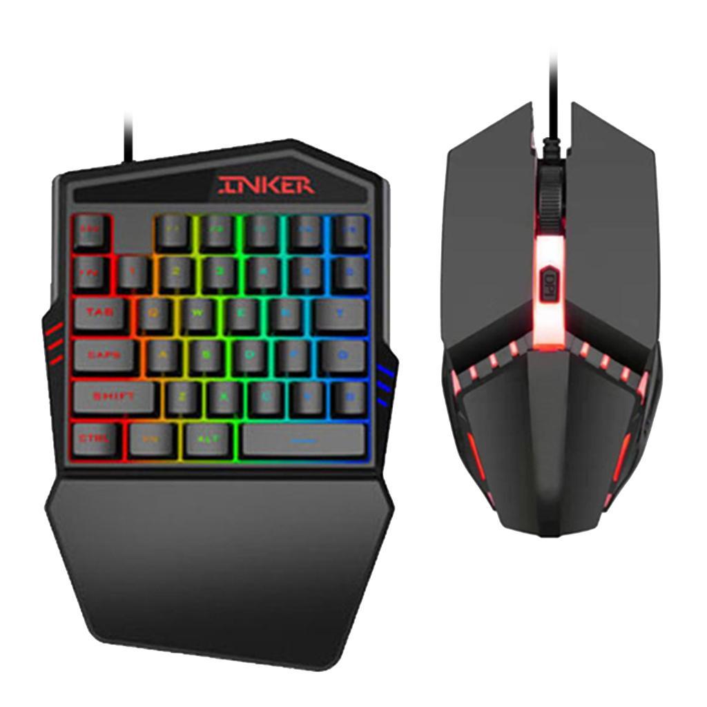 Hand Gaming Keyboard and Mouse Combo, 35 Keys Wired Mechanical Feel Backlit