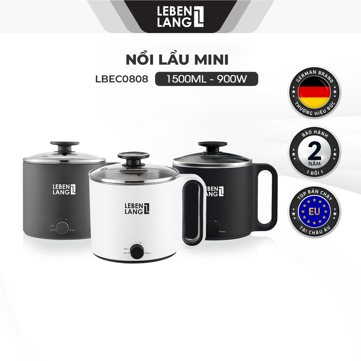 Nồi lẩu điện mini đa năng Lebenlang LBEC0808 1500ml - Hàng chính hãng