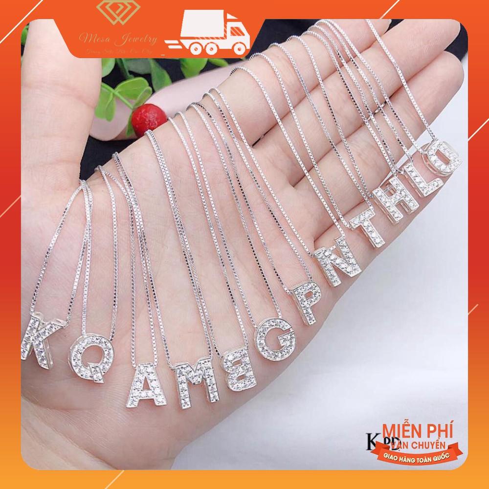 DÂY CHUYỀN NỮ BẠC - MẶT CHỮ CÁI GẮN ĐÁ TRẮNG