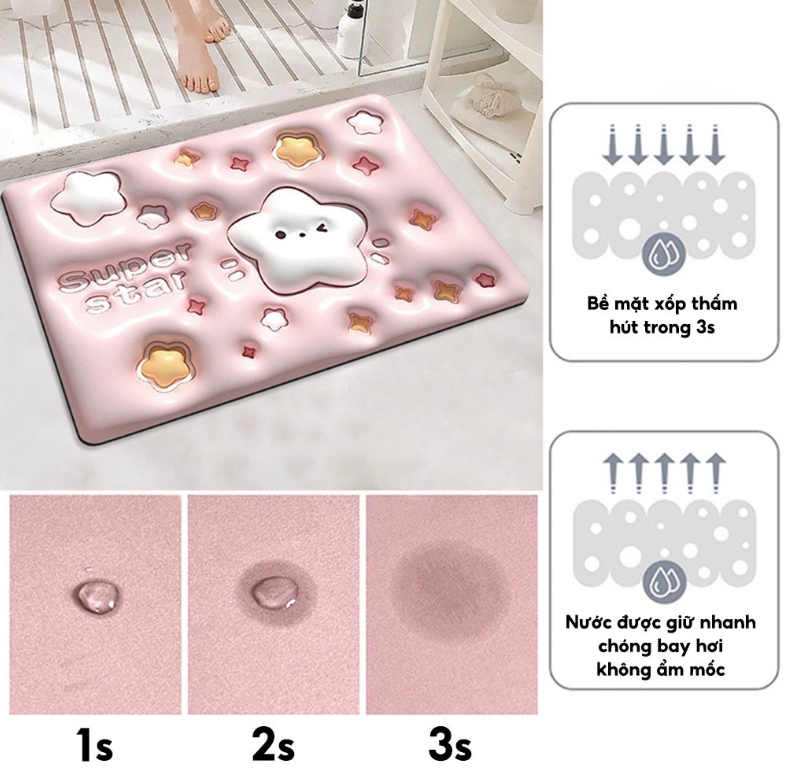 Thảm lau chân 3D in hình siêu cute, thảm chùi chân silicone thấm nước chống trượt GD724-ThamNoi (giao mẫu ngẫu nhiên)