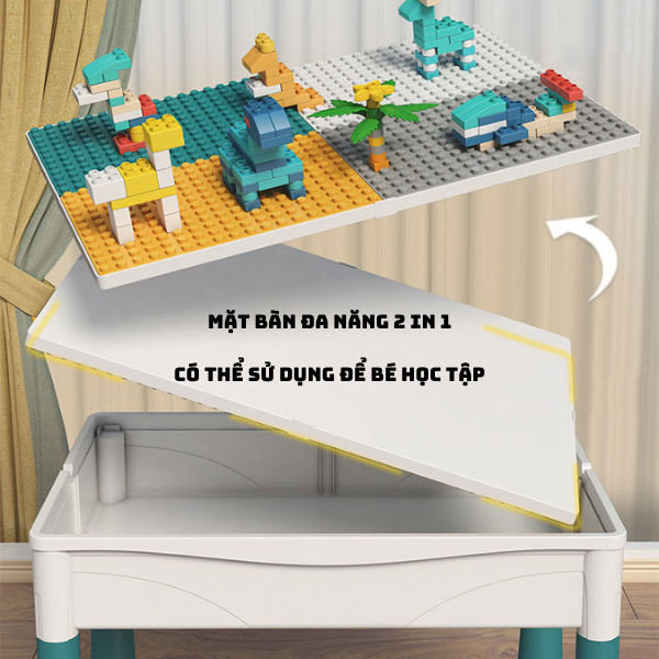 Bộ đồ chơi lắp ghép 110 chi tiết + bàn ghế đa chức năng cỡ đại giúp bé sáng tạo và phát triển tư duy - Hàng Chính Hãng