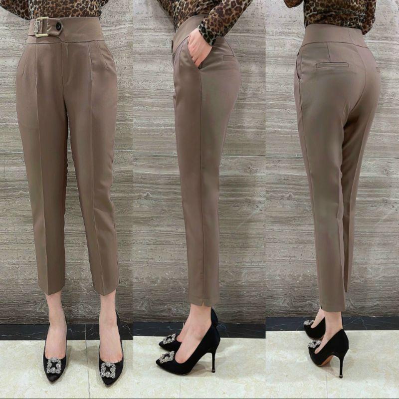 Quần tây nữ cạp cao đai đính đá mặc đi làm công sở siêu đẹp_quần baggy nữ