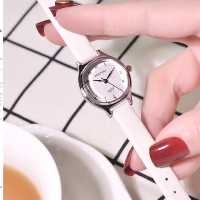 Đồng hồ nữ Doukou chính hãng dây da mặt nhỏ xinh 28mm