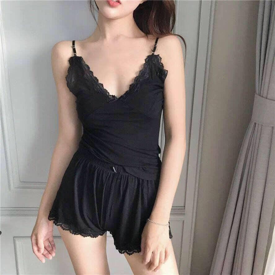 Bộ Ngủ 2 dây Len Tăm Viền Quyến Rũ