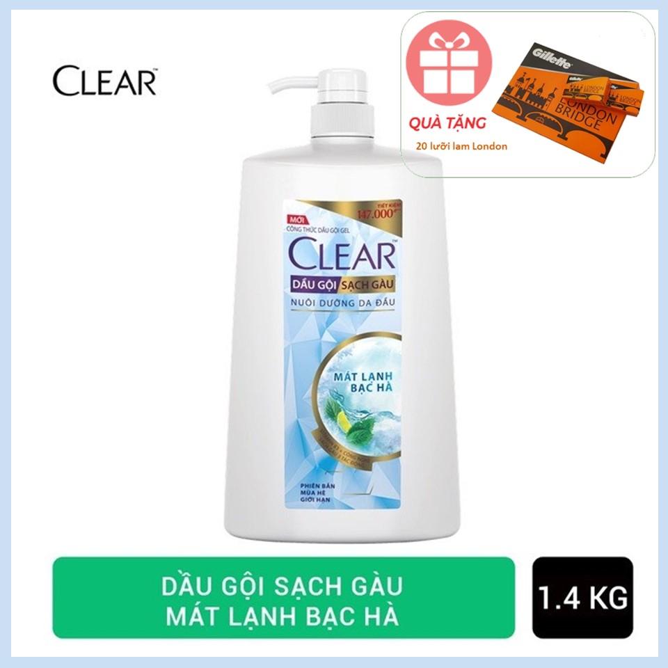 Dầu gội Clear Bạc hà 1400g tặng kèm 20 lưỡi lam London