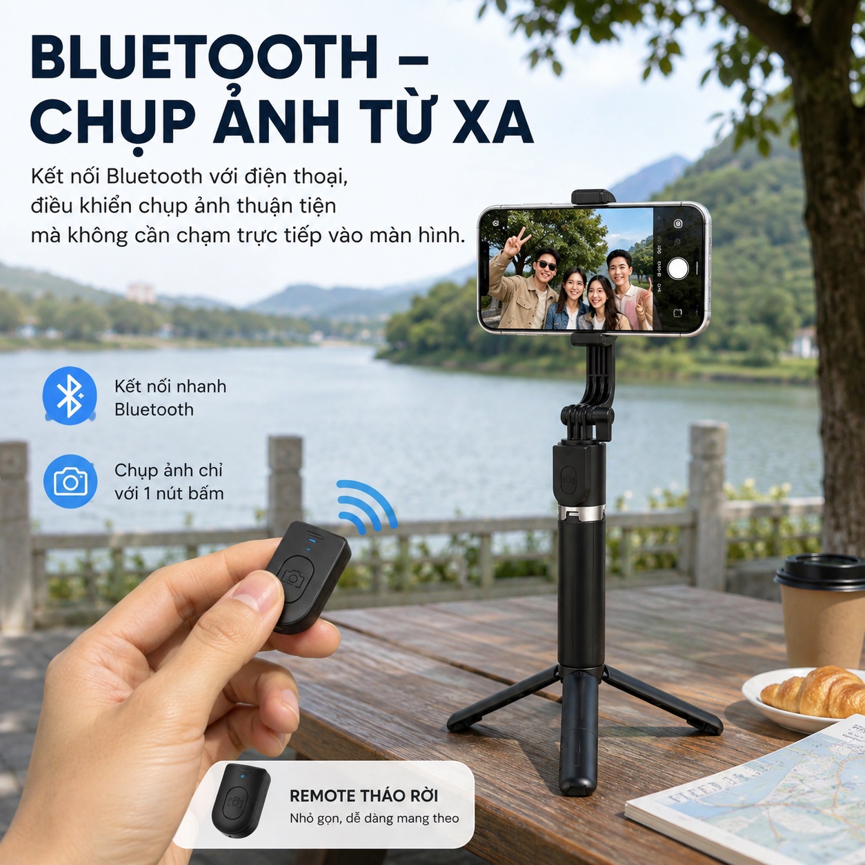 Gậy chụp hình selfie kiêm tripod xoay 360 độ AI thông minh WIWU Wi-SEO18 cho iPhone, samsung - Tripod 3 Chân, Remote Tháo Rời, Kéo Dài 91cm, Gập Gọn 15.5cm, Xoay 360°, Cho Điện Thoại 4.7-6.9 Inch - Hàng nhập khẩu