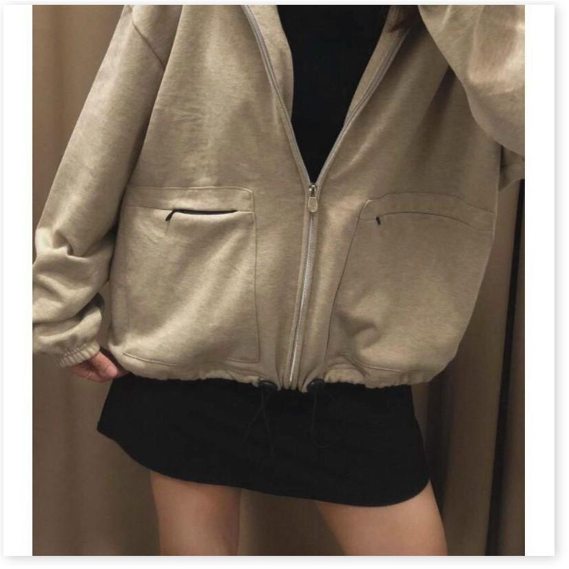ÁO KHOÁC NỮ CÓ DÂY KÉO VÃI NỈ FORM RỘNG TRANG NEMO 36 FASHION