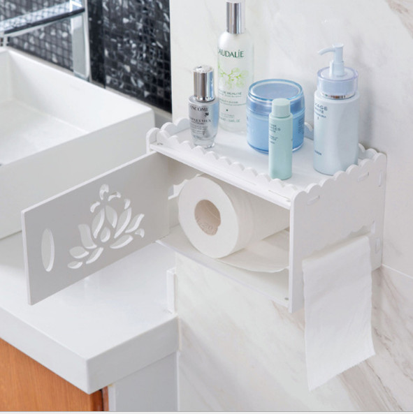 Kệ mỹ phẩm treo tường kèm hộp rút khăn giấy