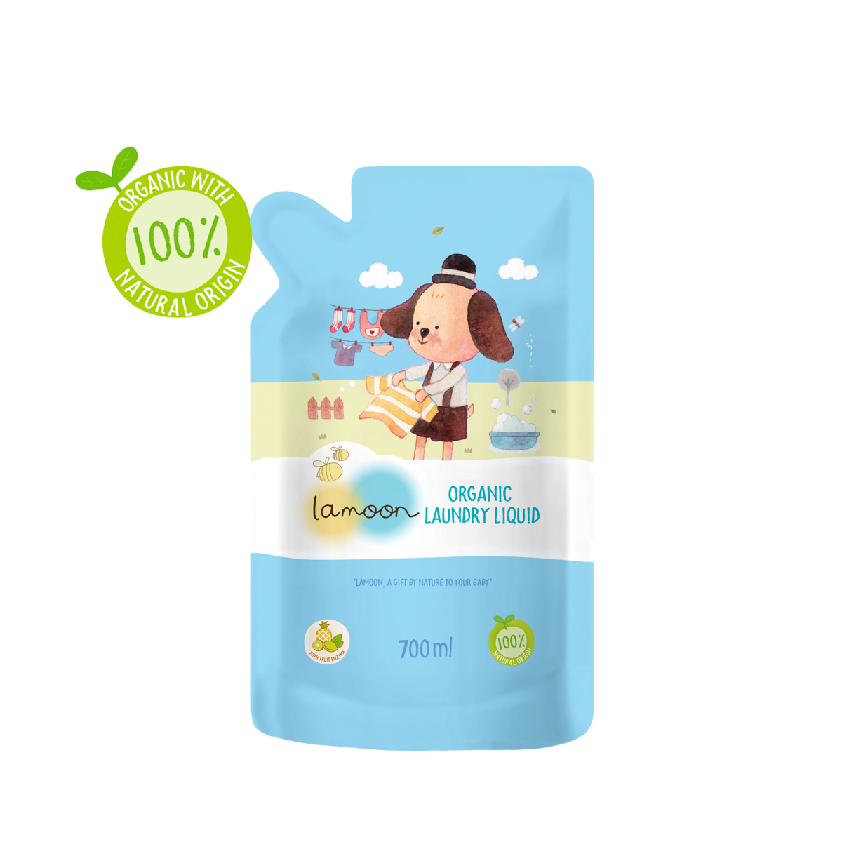 COMBO Nước giặt đồ sơ sinh Organic an toàn cho bé Lamoon Dạng Bình 750ml - Túi 700ml Refill