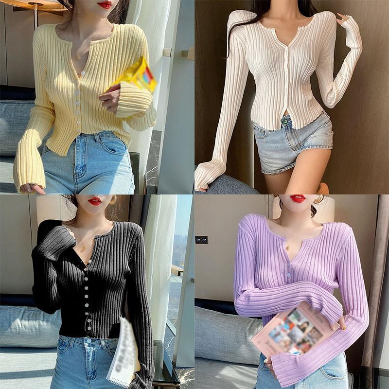 Áo Cardigan Dệt Kim Tay Dài Phối Nút Thiết Kế Cổ Chữ V Thanh Lịch