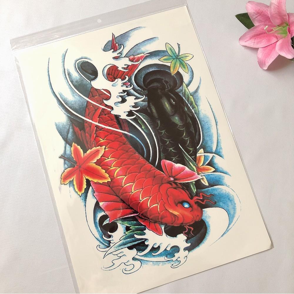 Hình xăm dán kín lưng cao cấp song ngư màu 35x50cm- tặng bắp tay tatoo 15x21cm
