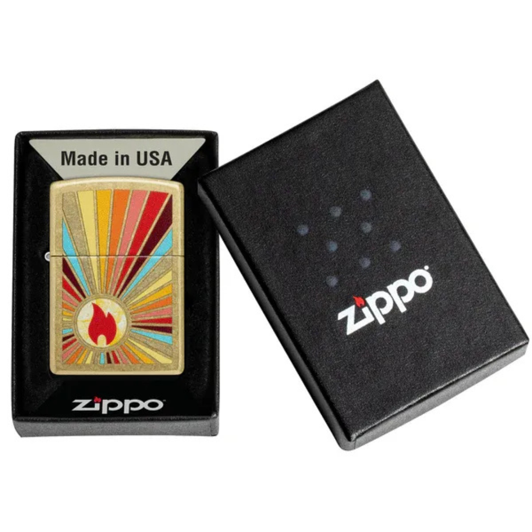 Bật lửa Zippo Beaming Flame Design - Dòng Street Brass Vàng Đồng Cổ Điển Chính Hãng Mỹ, Chống Gió Cao Cấp