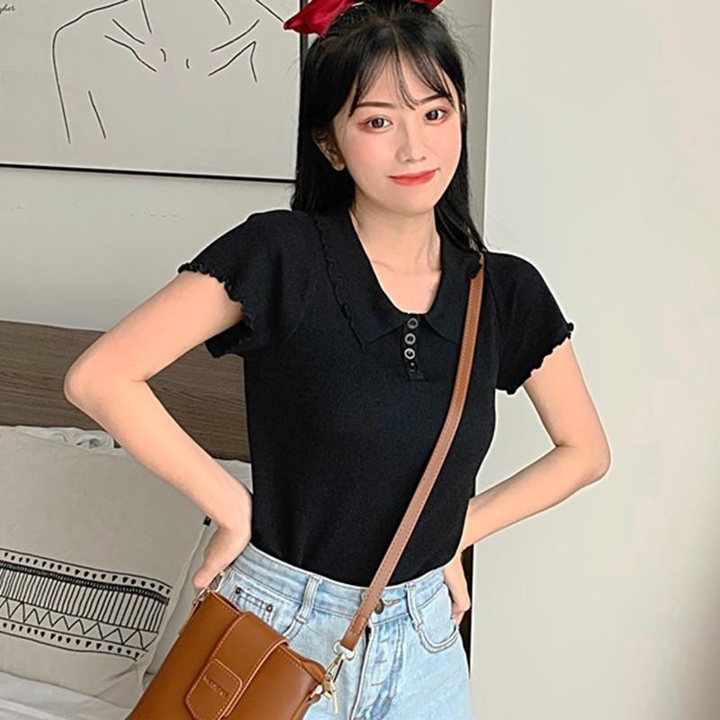 Áo Dệt Kim Tay Ngắn Màu Trơn Thiết Kế Thanh Lịch