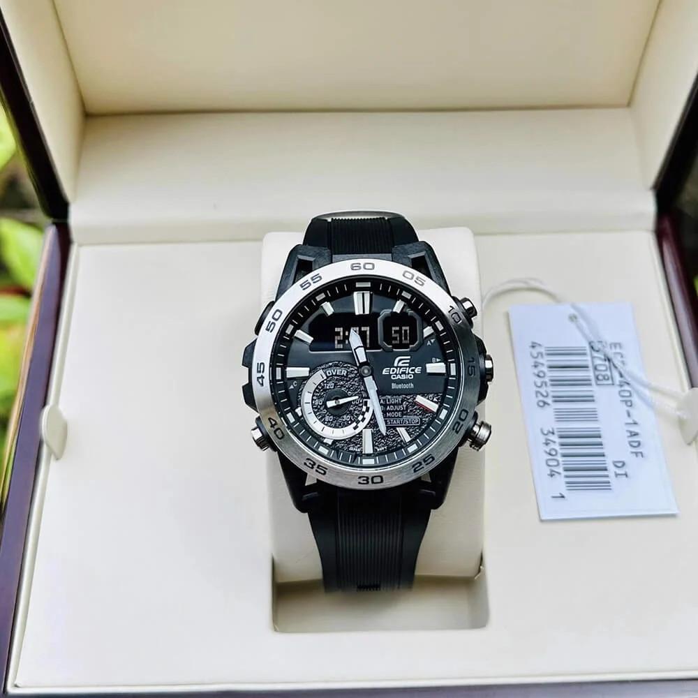 Đồng Hồ Nam Dây Nhựa Casio Edifice ECB-40P-1A Chính Hãng Bluetooth | Khung máy Carbon | ECB-40P-1ADF