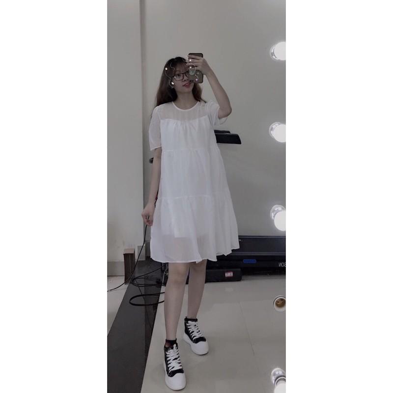 Váy babydoll voan 3 tầng, 2 lớp, màu đen/trắng siêu xinh