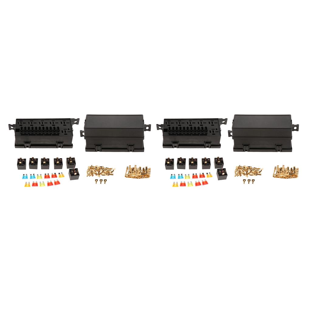 2x 11-Way Car Fuse Holder Relay Box With Terminals Relays Waterproof Connector