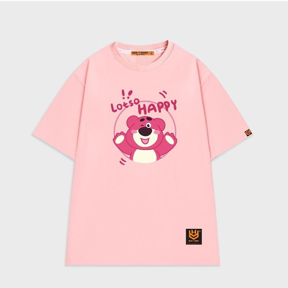 Áo thun unisex gấu dâu Lotso Happy vui nhộn áo thun tay lỡ - Trắng