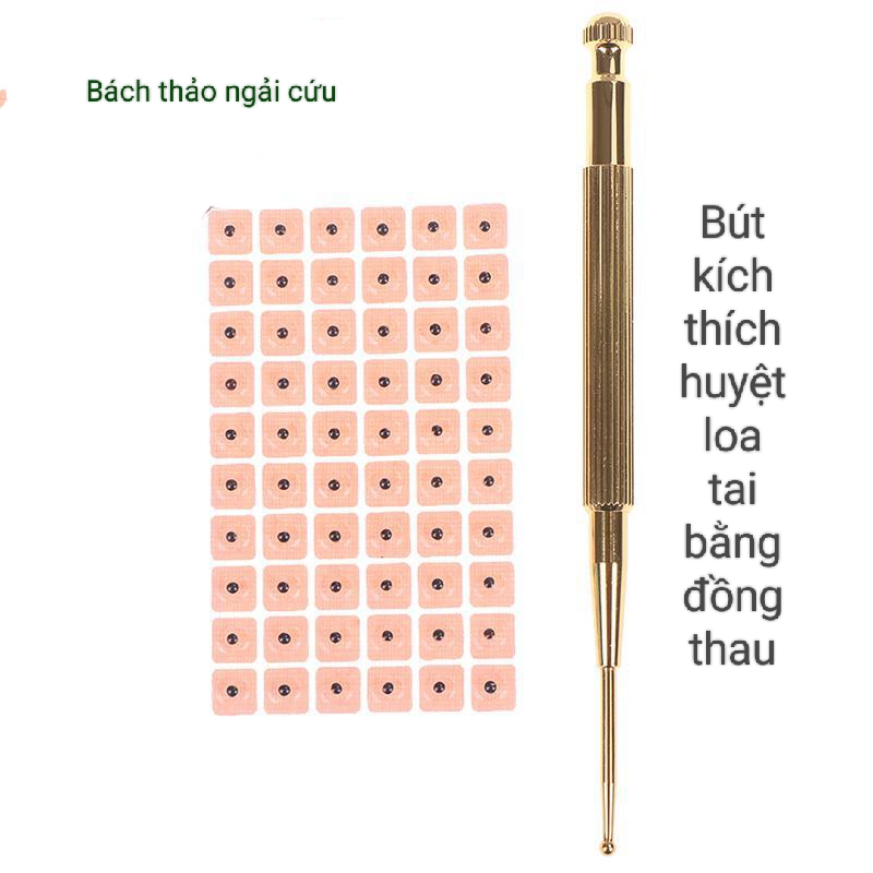 Bút dò kích thích huyệt massage tai bằng đồng . Bút bấm huyệt loa tai, nhĩ châm.Miếng dán nhĩ châm hạt vương bất lưu hành