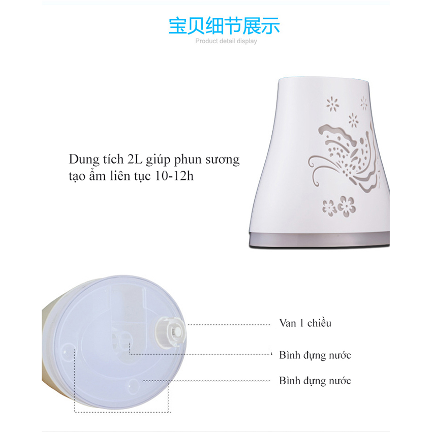 [Hàng Chính Hãng] Máy Xông Tinh Dầu Phun Sương Tạo Ẩm Hồ Điệp Nga My Dung Tích 2000ml Có Điều Khiển Đèn Led 7 Màu Phun Sương Tạo Âm Trong Phòng Điều Hòa