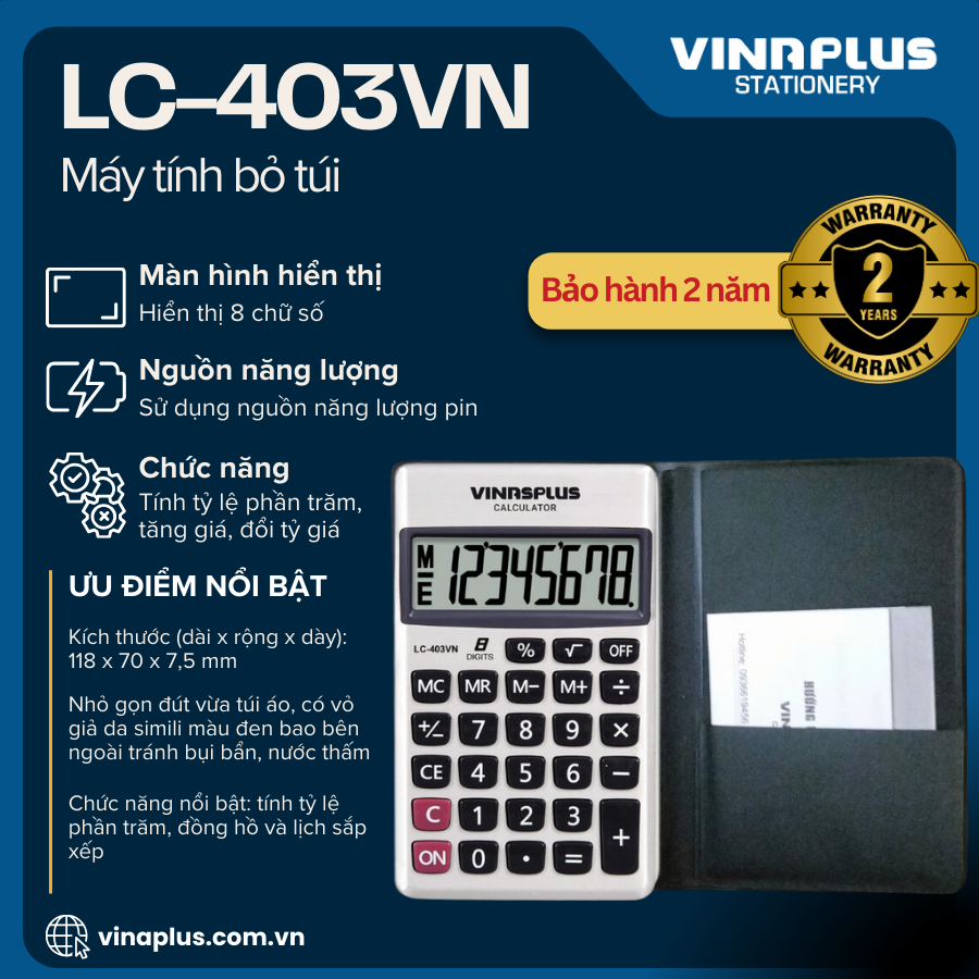 Máy Tính Bỏ Túi Vinaplus LC-403VN Tiện Lợi Có Vỏ Giả Da Simili