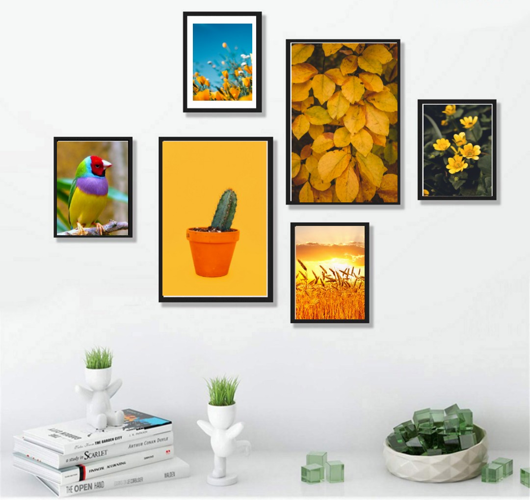 Tranh Canvas treo tường phòng khách, phòng ăn - Bộ 06 tranh hiện đại tặng kèm khung và đinh treo tường KA174