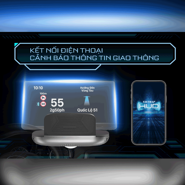 Màn hình hiển thị thông tin lên kính lái xe HUD H1ASi Vietmap - Hàng chính hãng