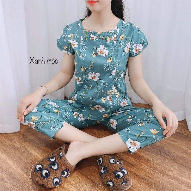 Quần áo mặc nhà kẻ xinh cổ nơ 4 màu ảnh thật