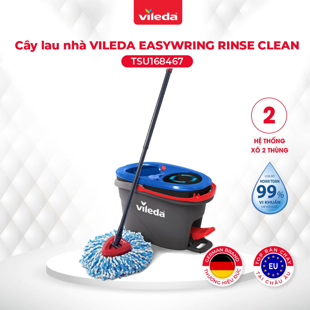 Cây lau nhà Vileda Easywring Rinse Clean, đầu lau tam giác, hệ thống xô hai thùng, bàn đạp bằng chân – TSU168467