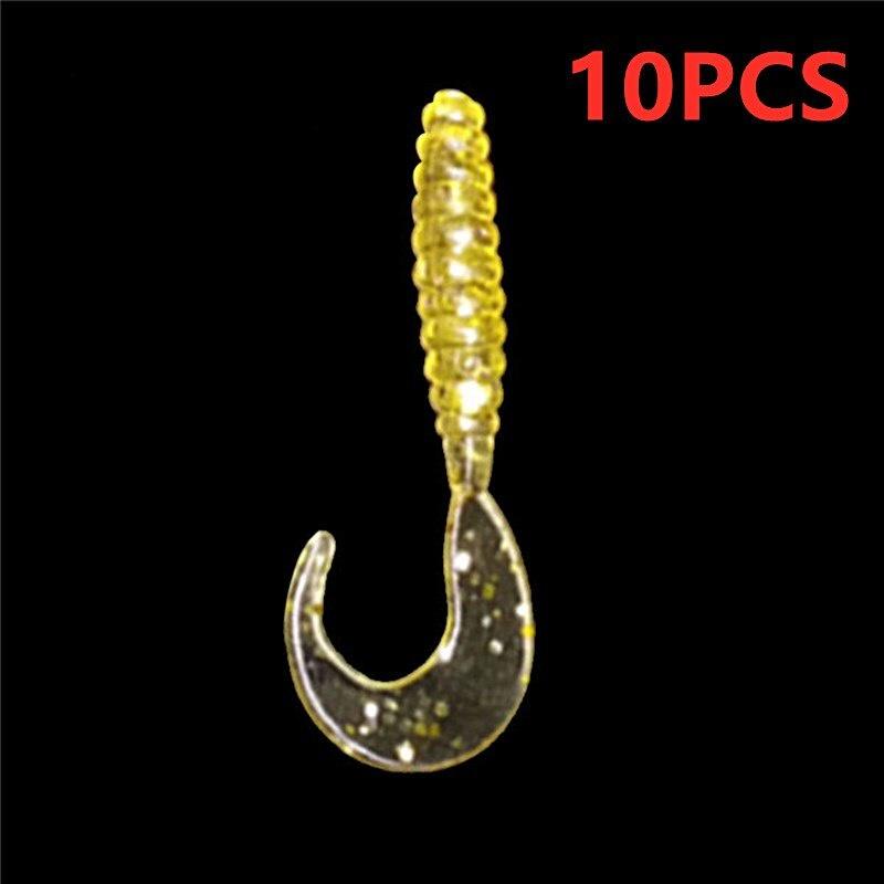 10PCS/Set Fashion Silicone Rubber Fake Maggots Bait Luminous Mini Tail Soft Bait Worm Fishing Lures Fishing Bait 3.5cm/0.7g