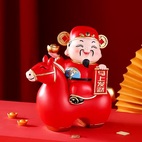 Tượng Thần Tài Cưỡi Ngựa May Mắn - Trang Trí Tết - 17 x 17 x 9 cm - 7082-1