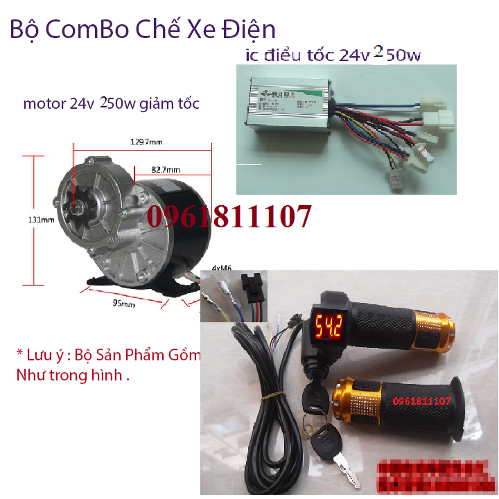 Combo chế xe điện động cơ 24v 250w giảm tốc tay ga