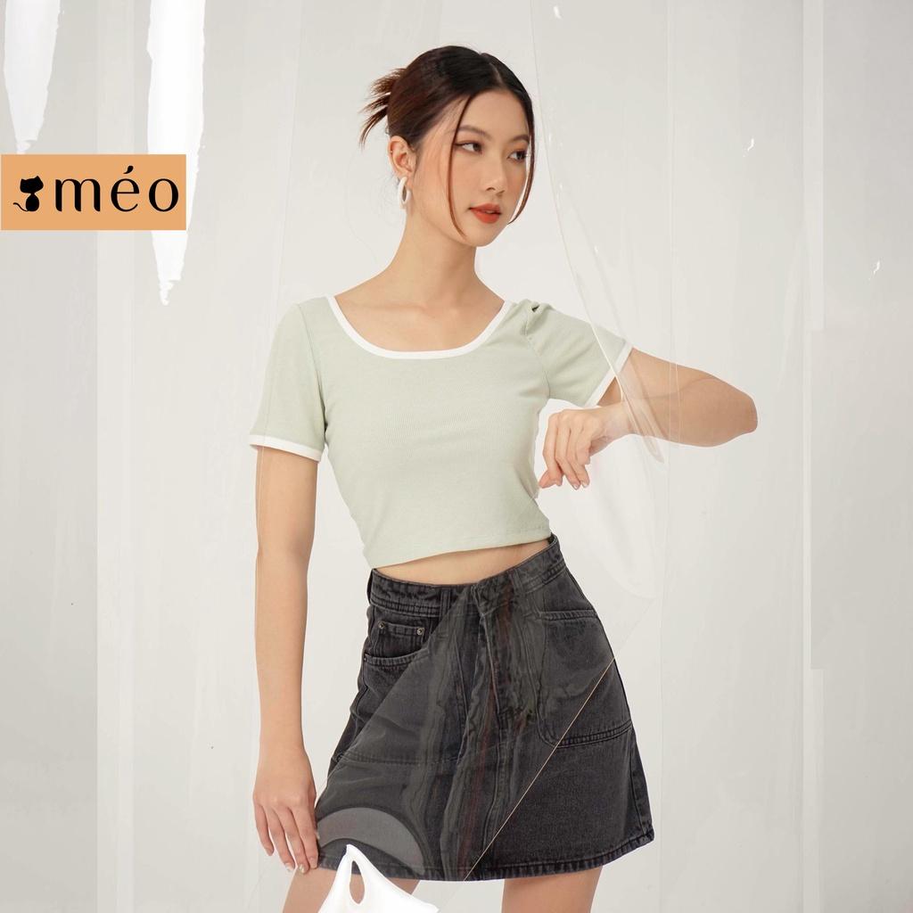 Áo kiểu dệt kim nữ Méo shop croptop ngắn tay cổ vuông Yun