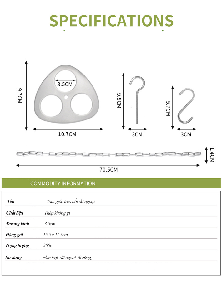 Bộ tam giác treo nồi dã ngoại bằng inox đa năng nhỏ gọn tiện lợi cho những chuyến đi rừng và phượt