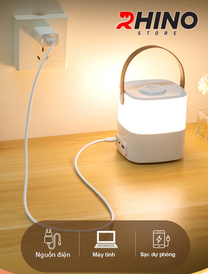 Đèn ngủ, đèn học 3 ánh sáng Rhino L701 Tích điện, kèm quai treo