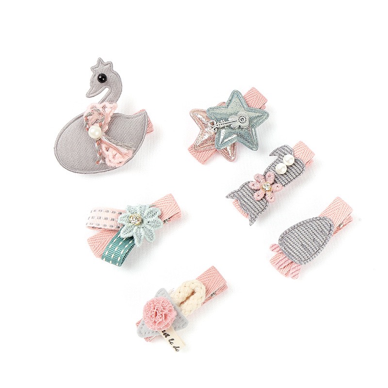 Set 6 Kẹp Tóc Mái Cao Cấp Nhiều Chi Tiết Dễ Thương Cho Bé Gái