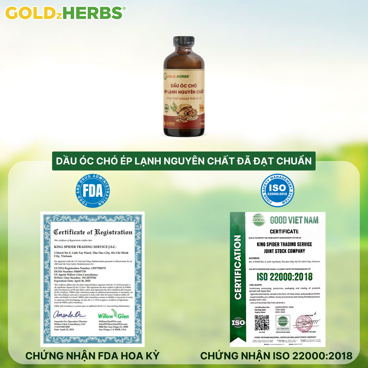 Dầu óc chó ép lạnh nguyên chất GoldzHerbs - Chai 120ml/ 250ml