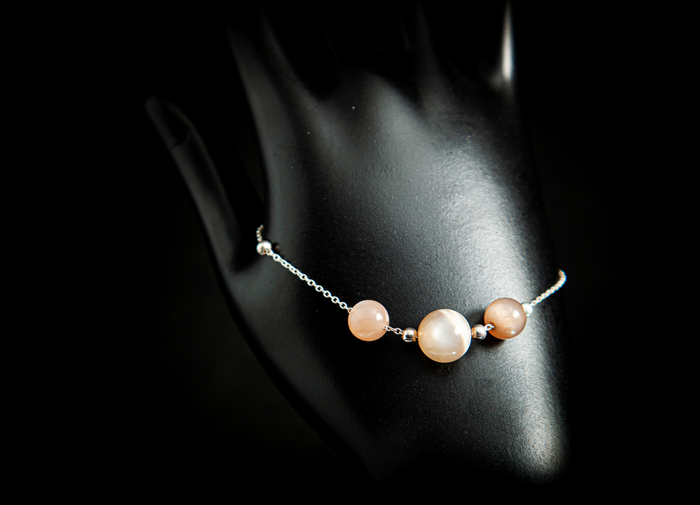 Lắ Tay Phong Thủy Đá Xà Cừ - Hắc Nguyệt Quang Thiên Nhiên Mix Bạc LT006