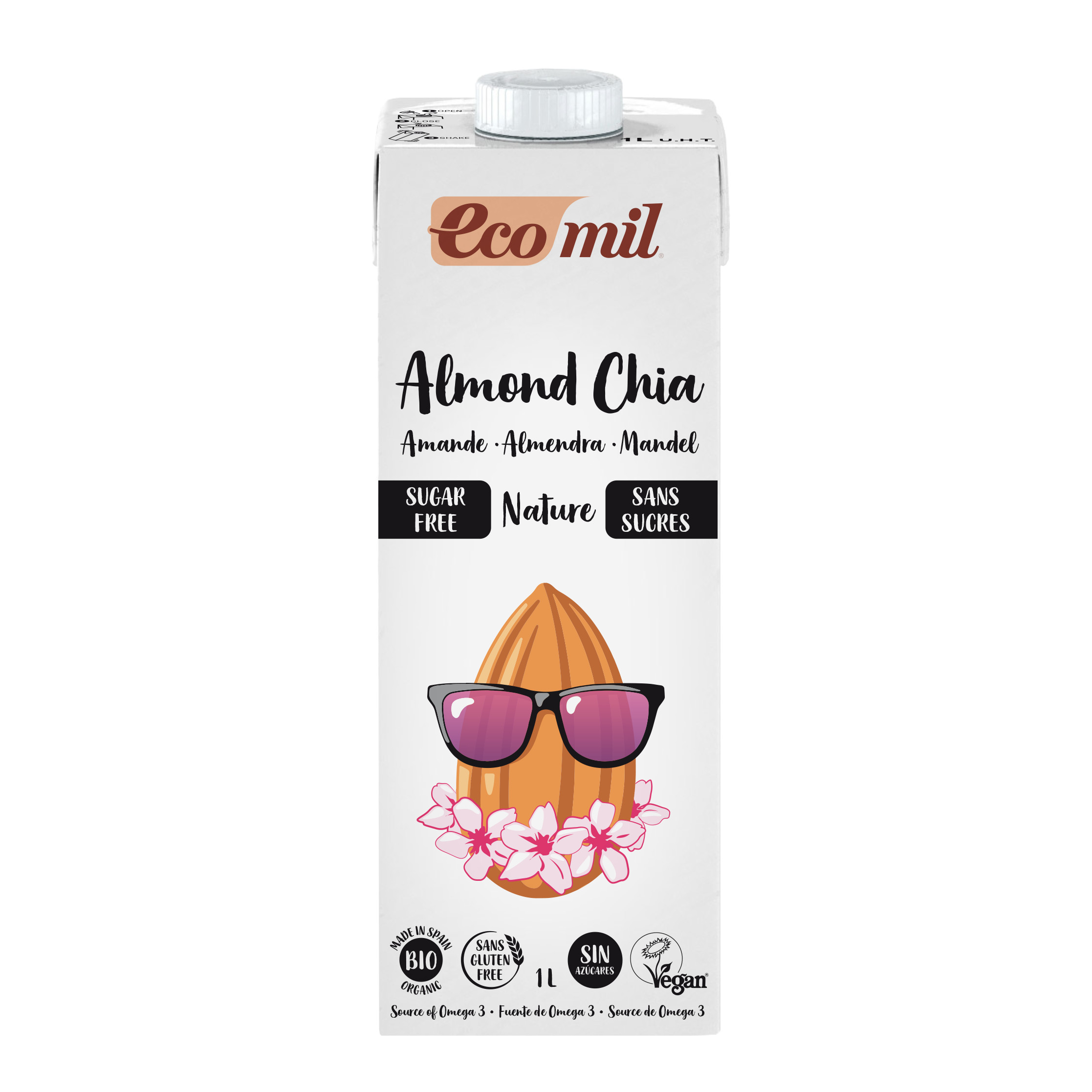 Sữa Hạt Hạnh Nhân Hạt Chia Không Đường Hữu Cơ Ecomil (1L) - Organic Almond Chia Milk Sugar-free