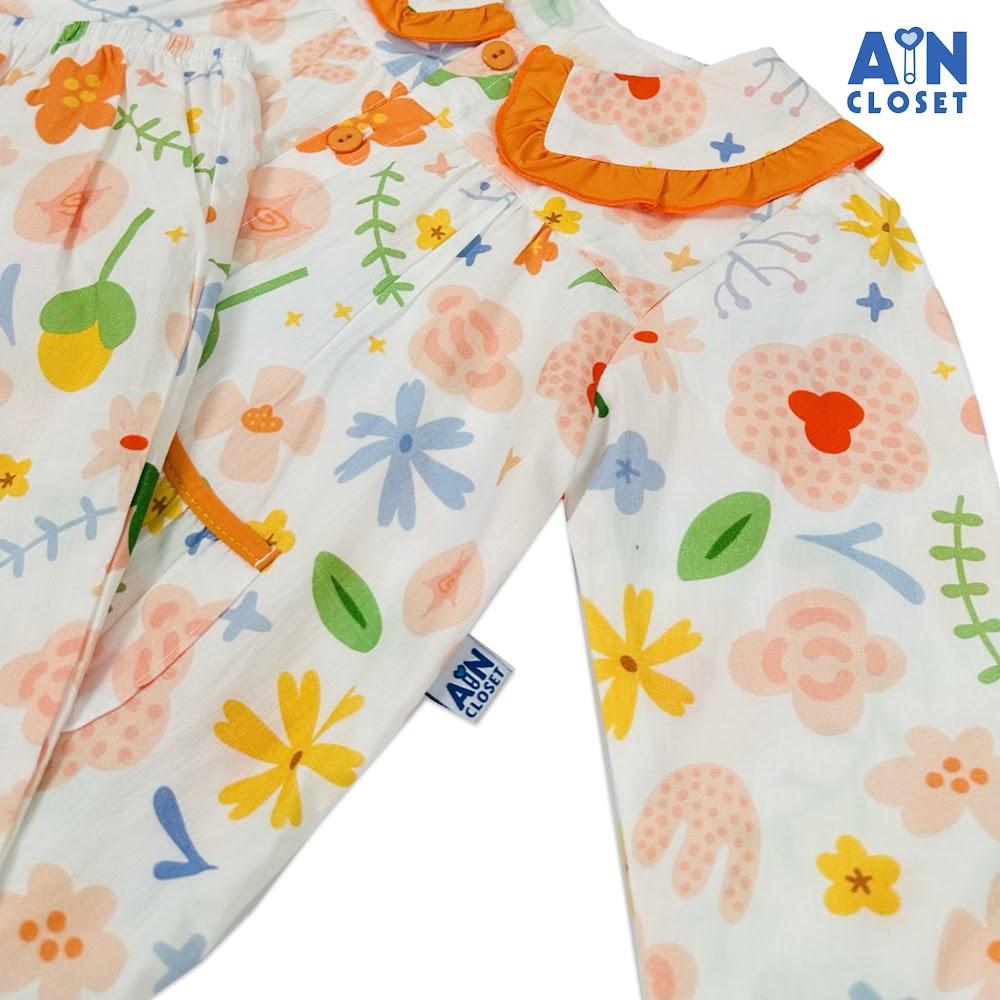 Bộ quần áo Dài bé gái họa tiết Hoa Lá Cam cotton - AICDBGS3DUDP - AIN Closet