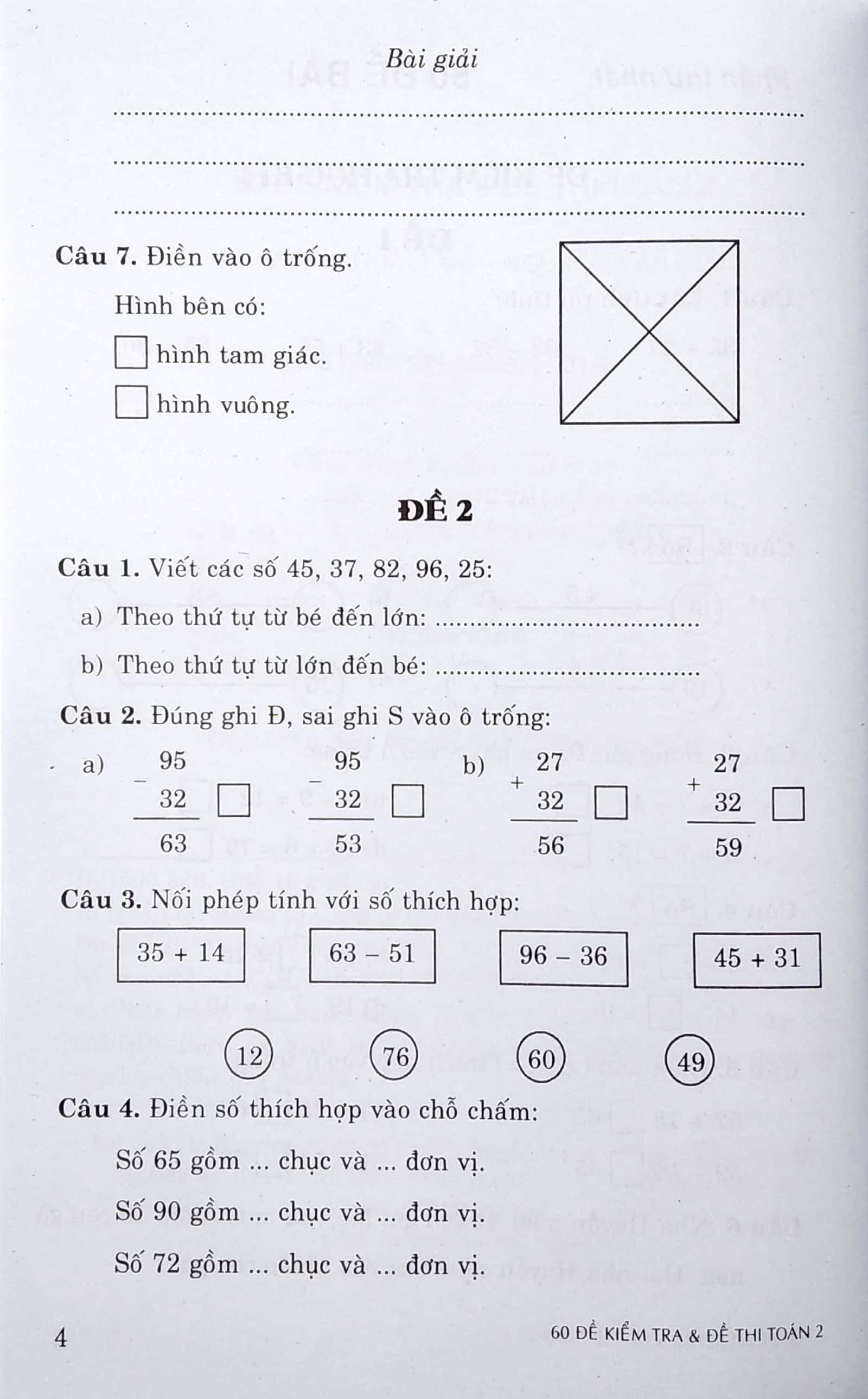 60 Đề Kiểm Tra &amp; Đề Thi Toán 2