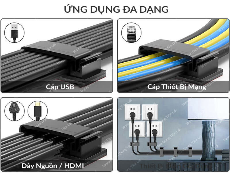 COMBO 2 Kẹp Dây Điện Dán Tường Bản Lớn Có Chốt Nẹp Cố Định Dây Cáp Điện Keo 3M Siêu Dính Tiện Lợi