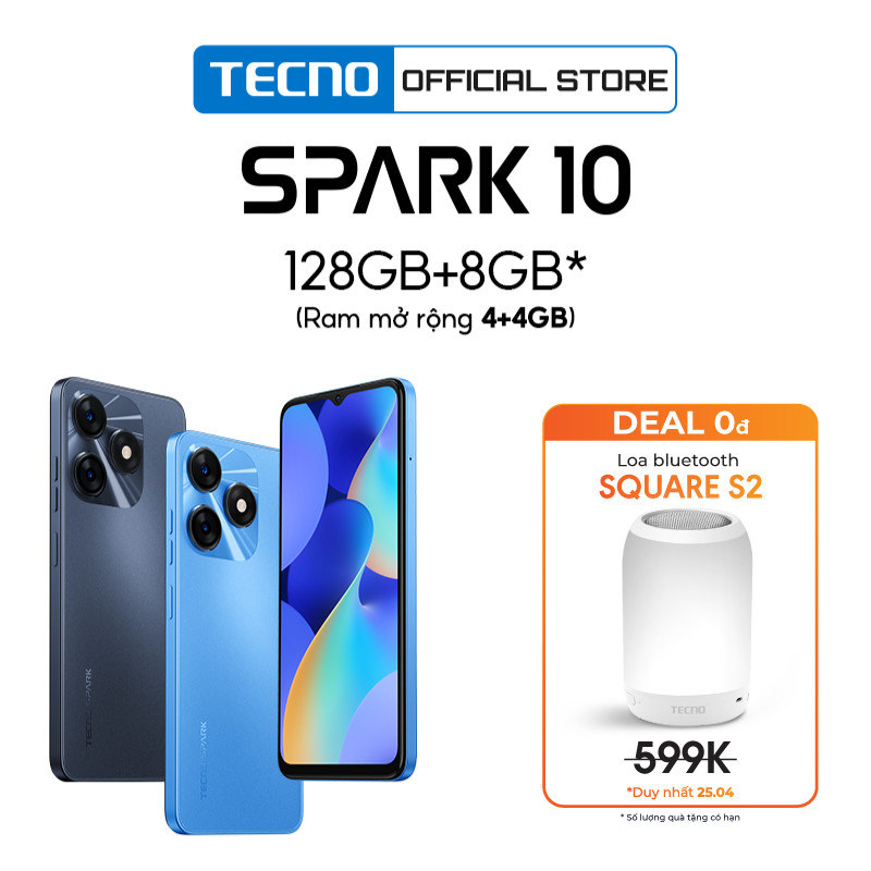 Điện thoại Tecno SPARK 10 4GB/128GB - Camera 50MP | 5000 mAh | Sạc nhanh 18W | Cảm ứng vân tay - Hàng chính hãng