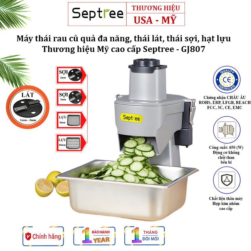Máy thái rau củ quả đa năng, thái lát, thái sợi, thái hạt lựu Thương hiệu Mỹ cao cấp Septree GJ817, 850W - Hàng Nhập Khẩu (Bảo Hành 12 Tháng)