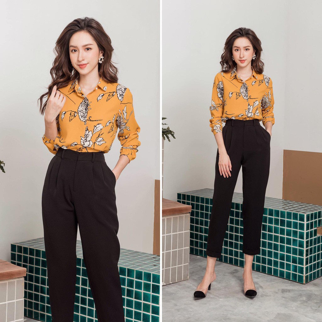 Quần baggy nữ vải tuyết mưa cạp khóa gấu bằng