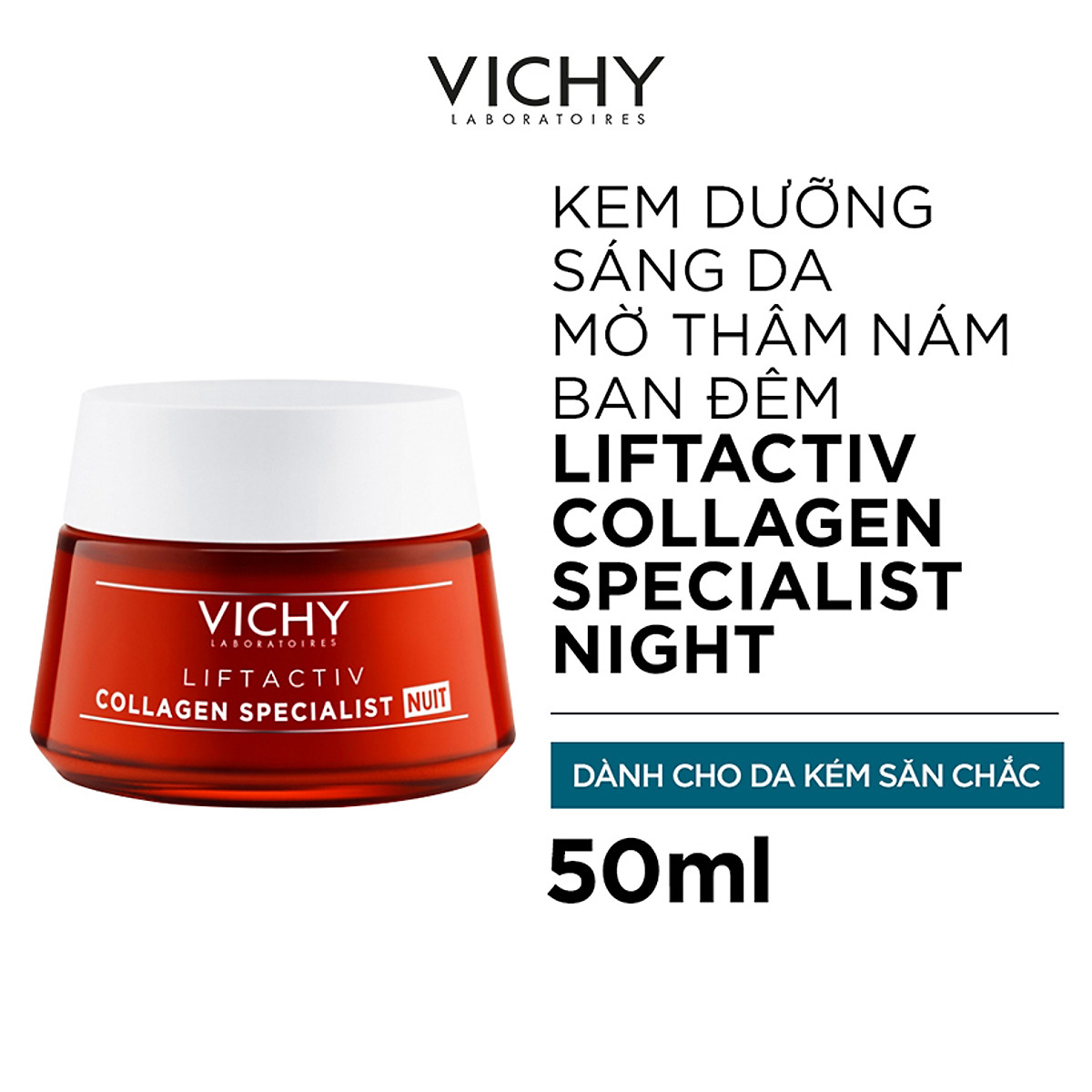 Kem dưỡng giúp sáng da, mờ thâm nám ban đêm Vichy LIFTACTIV COLLAGEN SPECIALIST NIGHT (50ml)  + Tặng Móc Khóa