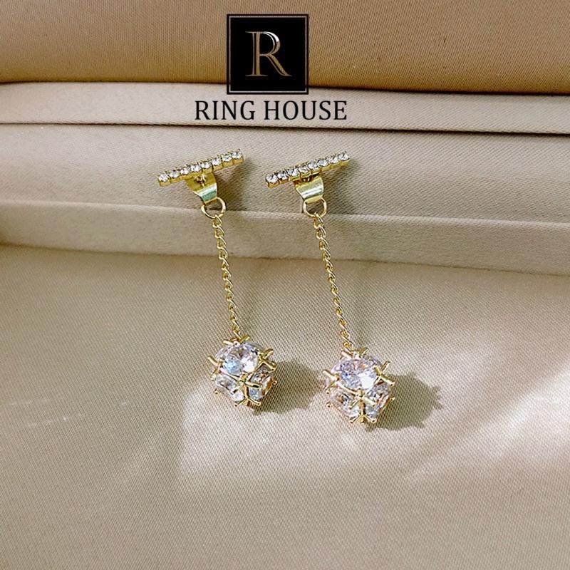 Khuyên Tai Bông Tai Nữ Thiết Kế Gạch Khối Tròn Dài Ring House
