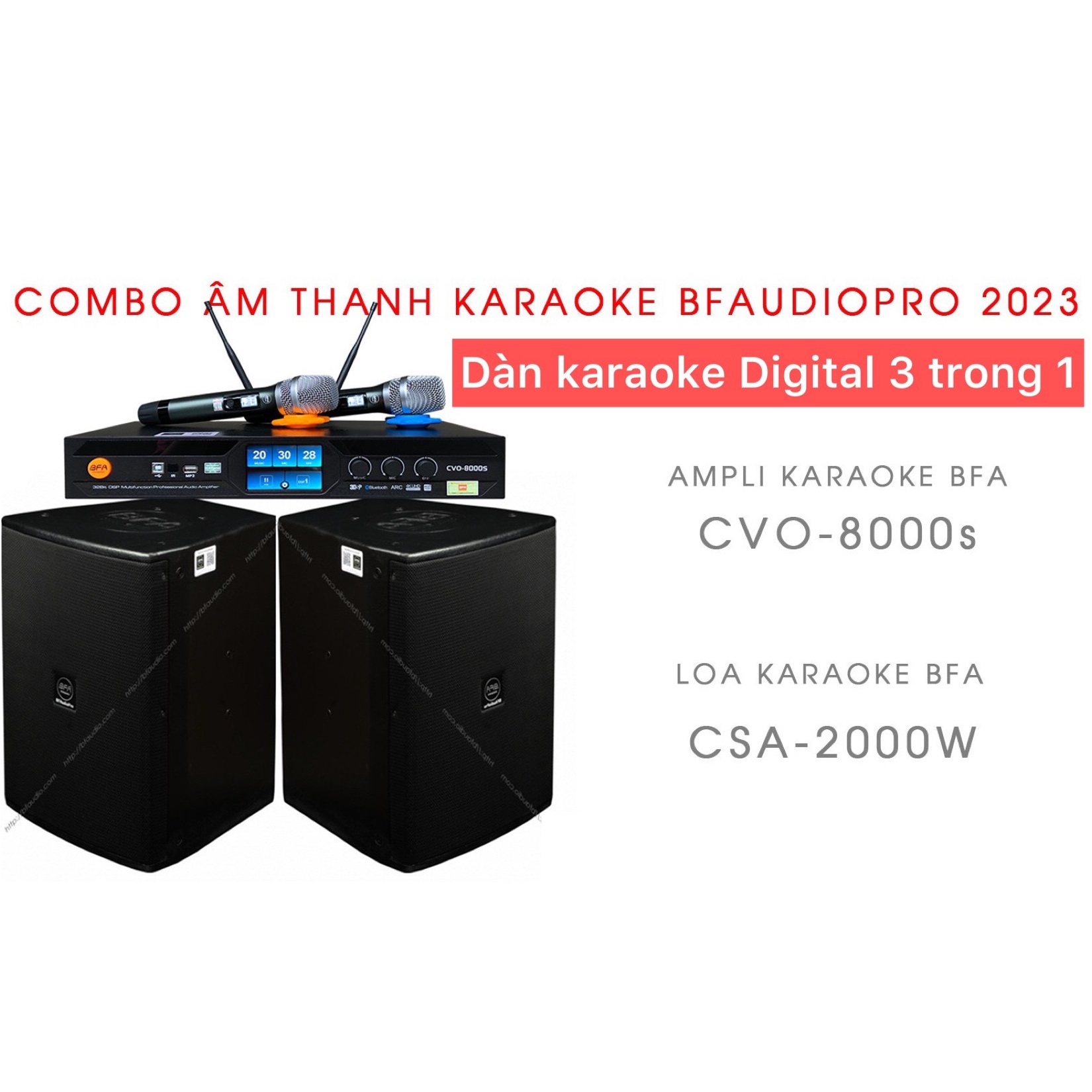 Combo dàn Karaoke gia đình gồm Âm ly 3 in 1 Digital BFAudioPro CVO 8000s kết hợp Loa CSA 2000 - Hàng chính hãng