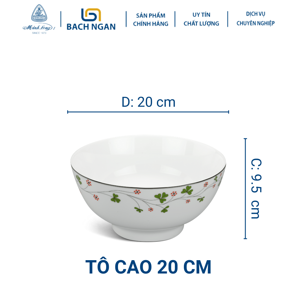 Tô cao Minh Long 20 cm Jasmine Hoa May Mắn - Bằng sứ, Hàng Đẹp, Cao Cấp, Dùng Trong Gia Đình, Đãi Khách, Tặng Quà Tân Gia