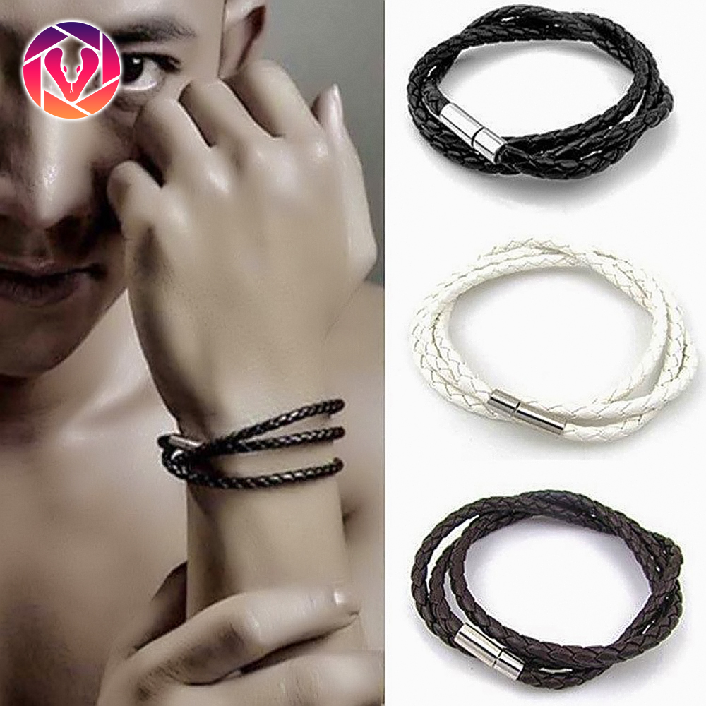 Vòng tay dây da bện, thời trang unisex, cá tính, phong cách Hàn Quốc
