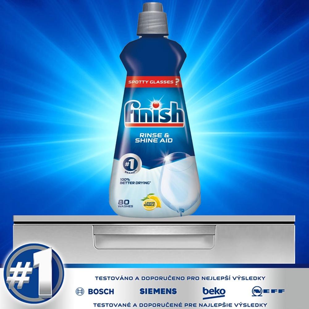 Combo 2 chai nước làm bóng và khô bát, đĩa Finish nhập khẩu Châu Âu Dishwasher Rinse & Shine Aid Lemon 400ml - hương chanh